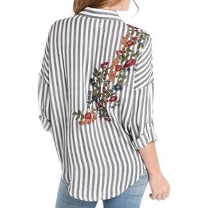 Everly | Embroidered, Loose Fit, Striped & Long Sleeve Blouse